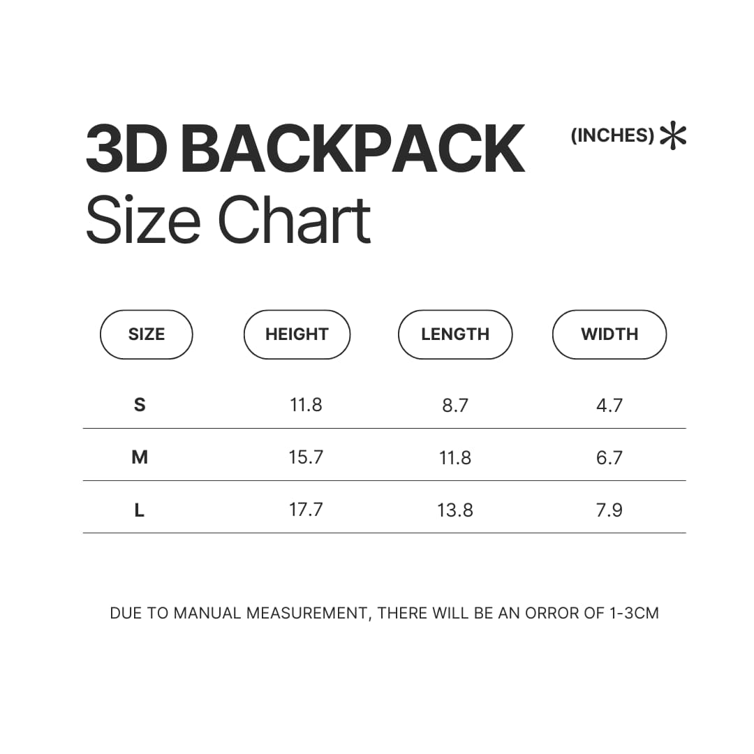 3D Backpack Size Chart - Food Wars Merch