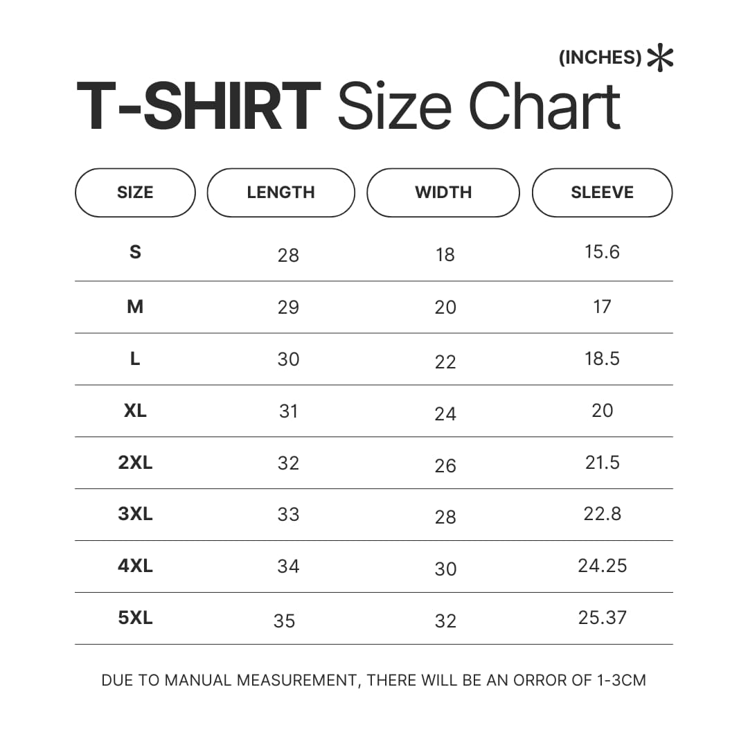 T shirt Size Chart - Food Wars Merch