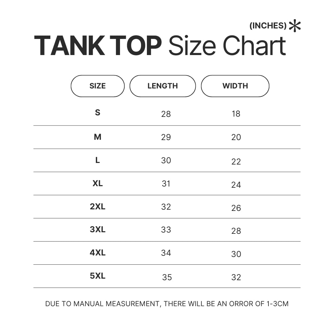 Tank Top Size Chart - Food Wars Merch