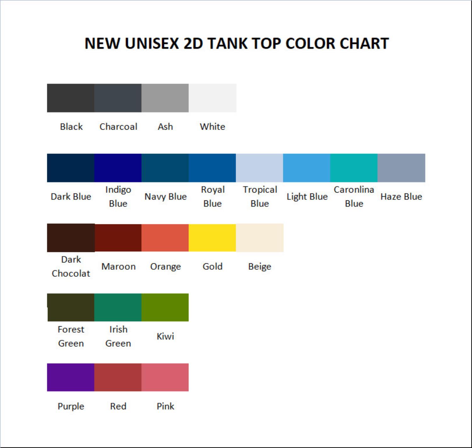 tank top color chart - Food Wars Merch