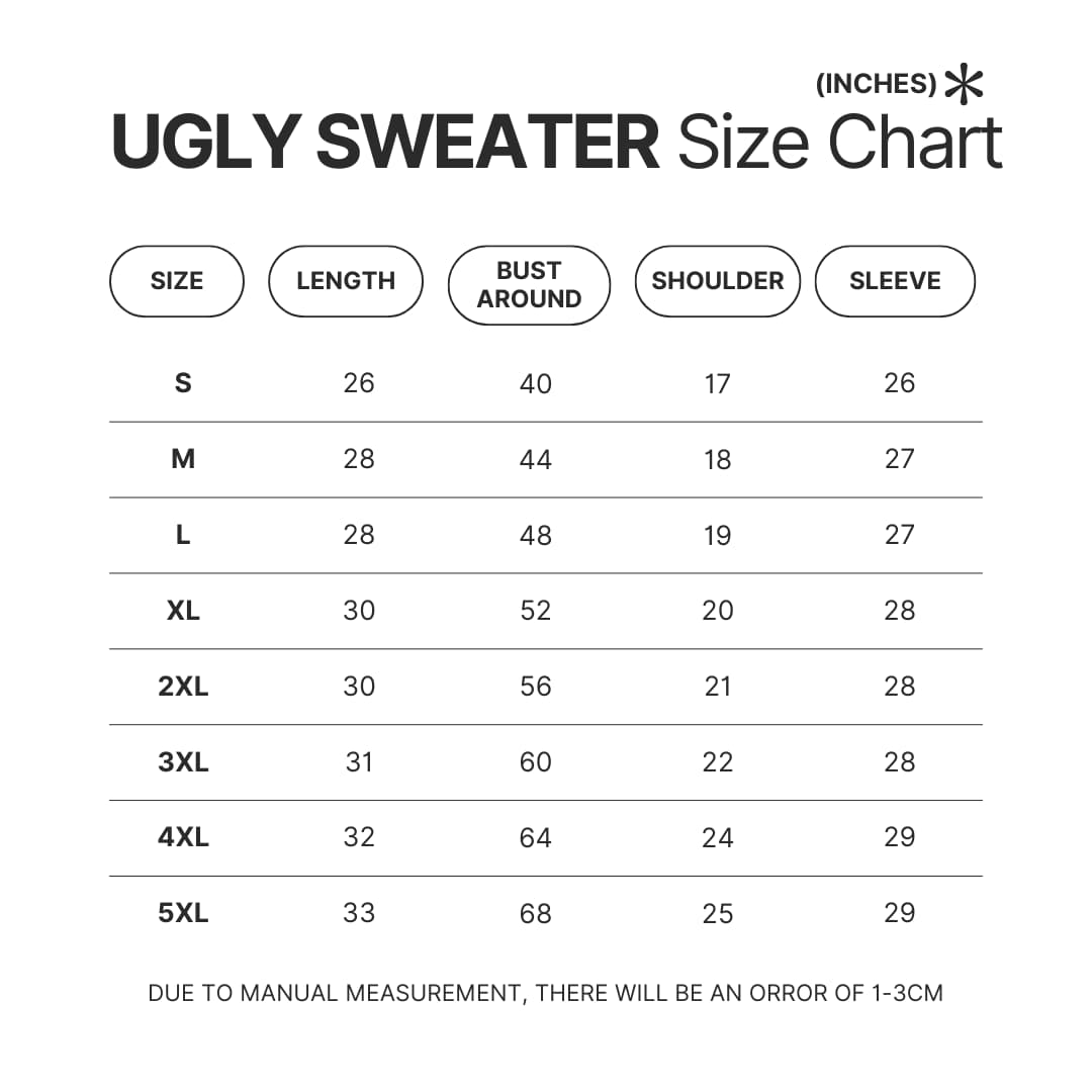 Ugly Sweater Size Chart - Food Wars Merch